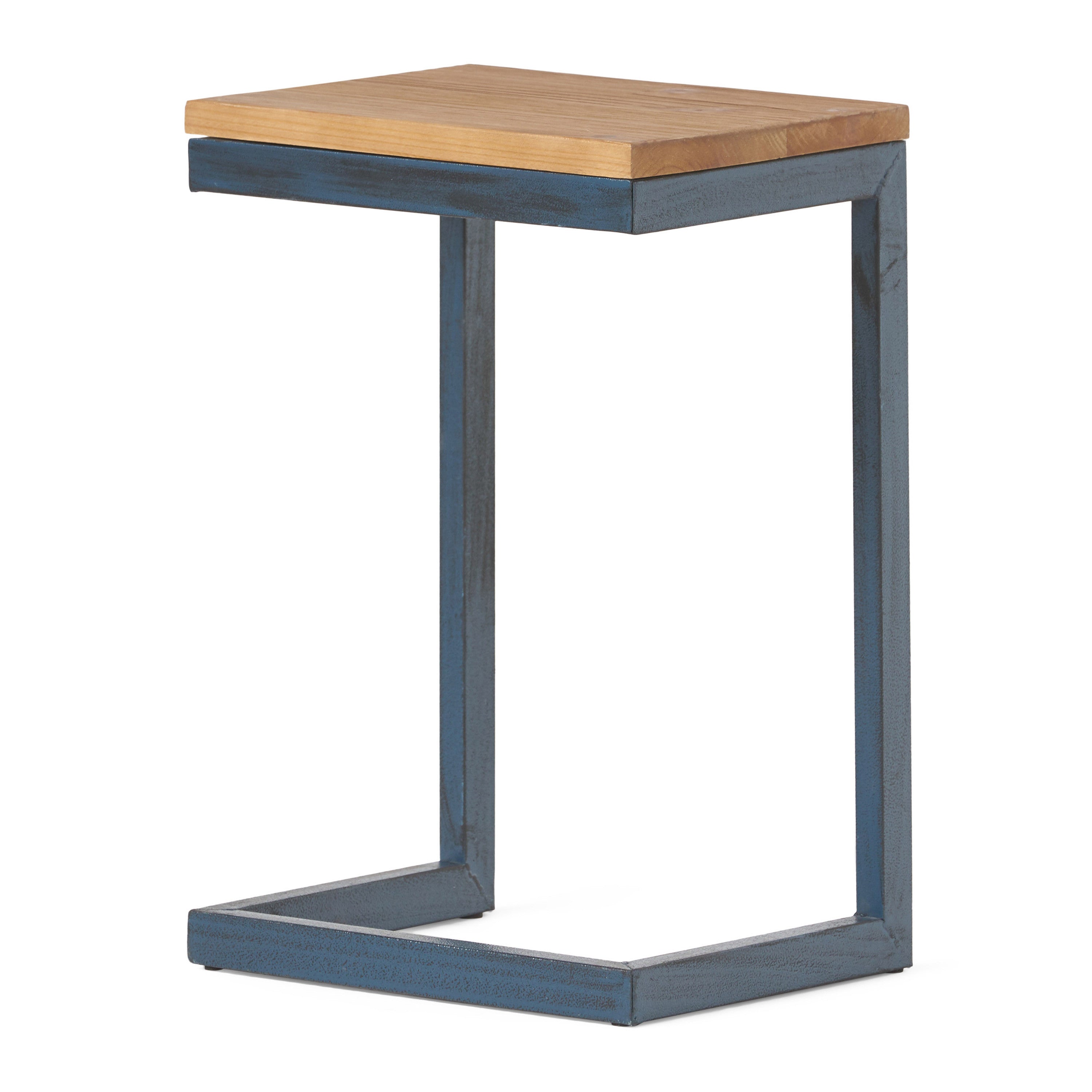 19" Brown and Black Distressed Wood and Iron End Table