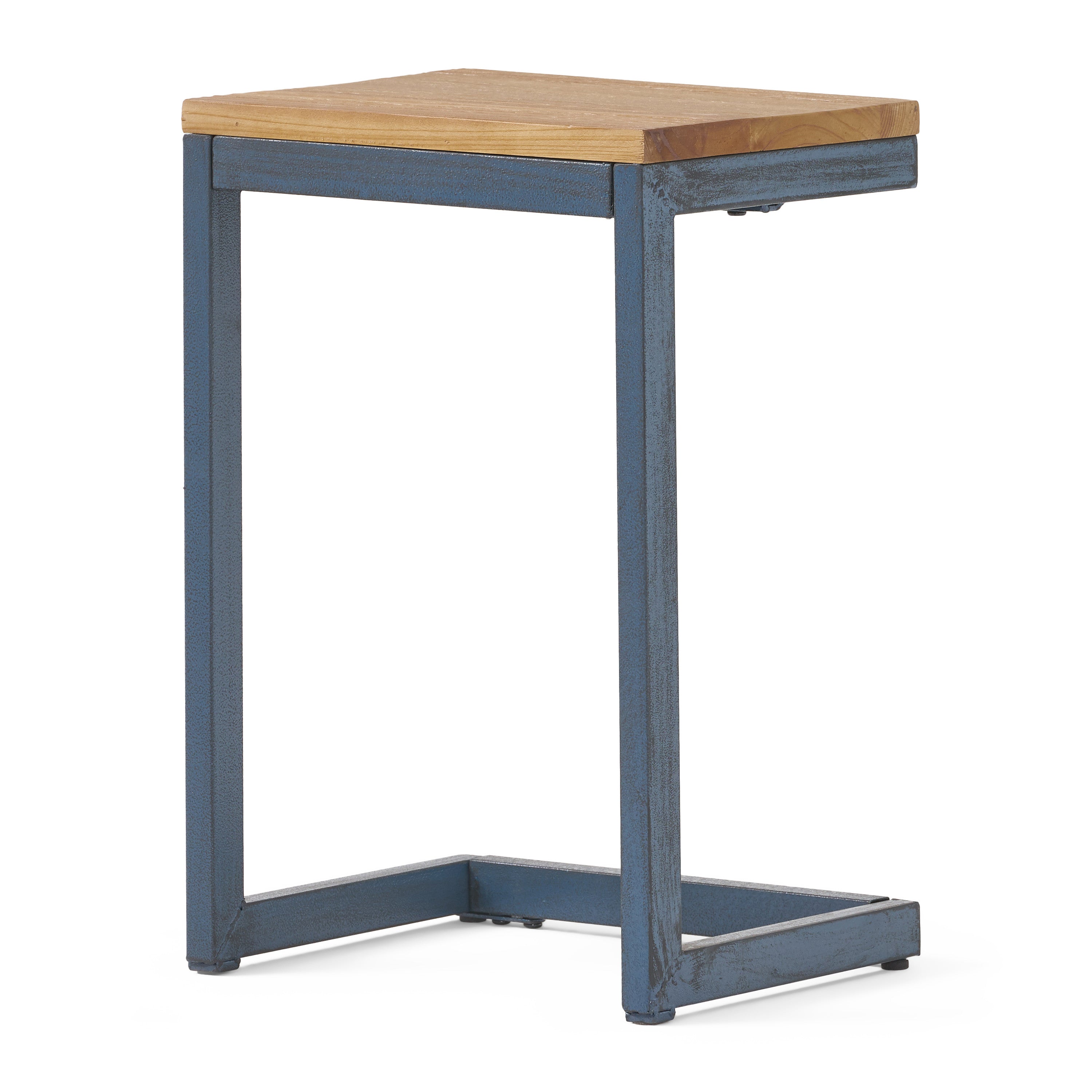 19" Brown and Black Distressed Wood and Iron End Table