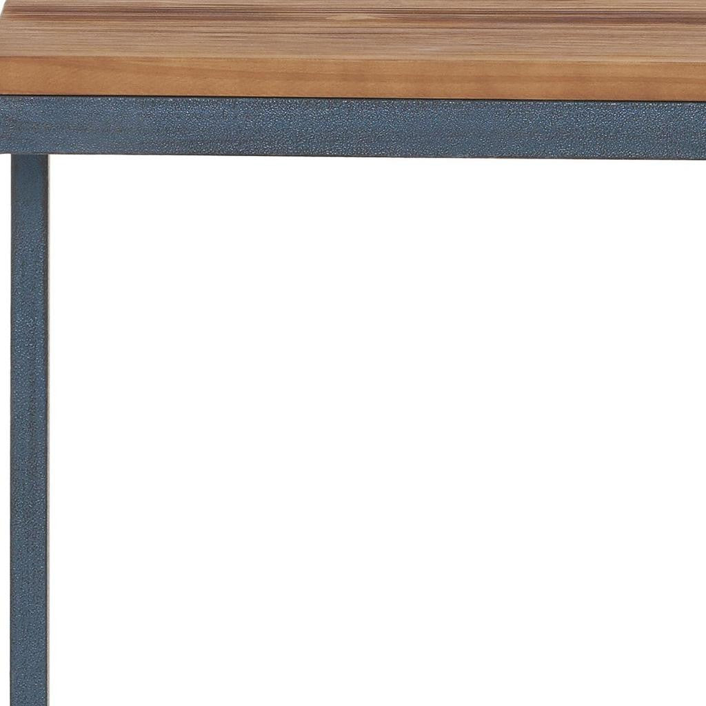 26" Natural and Blue Wood and Iron End Table