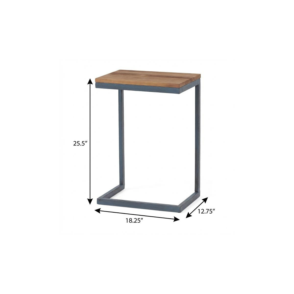 26" Natural and Blue Wood and Iron End Table