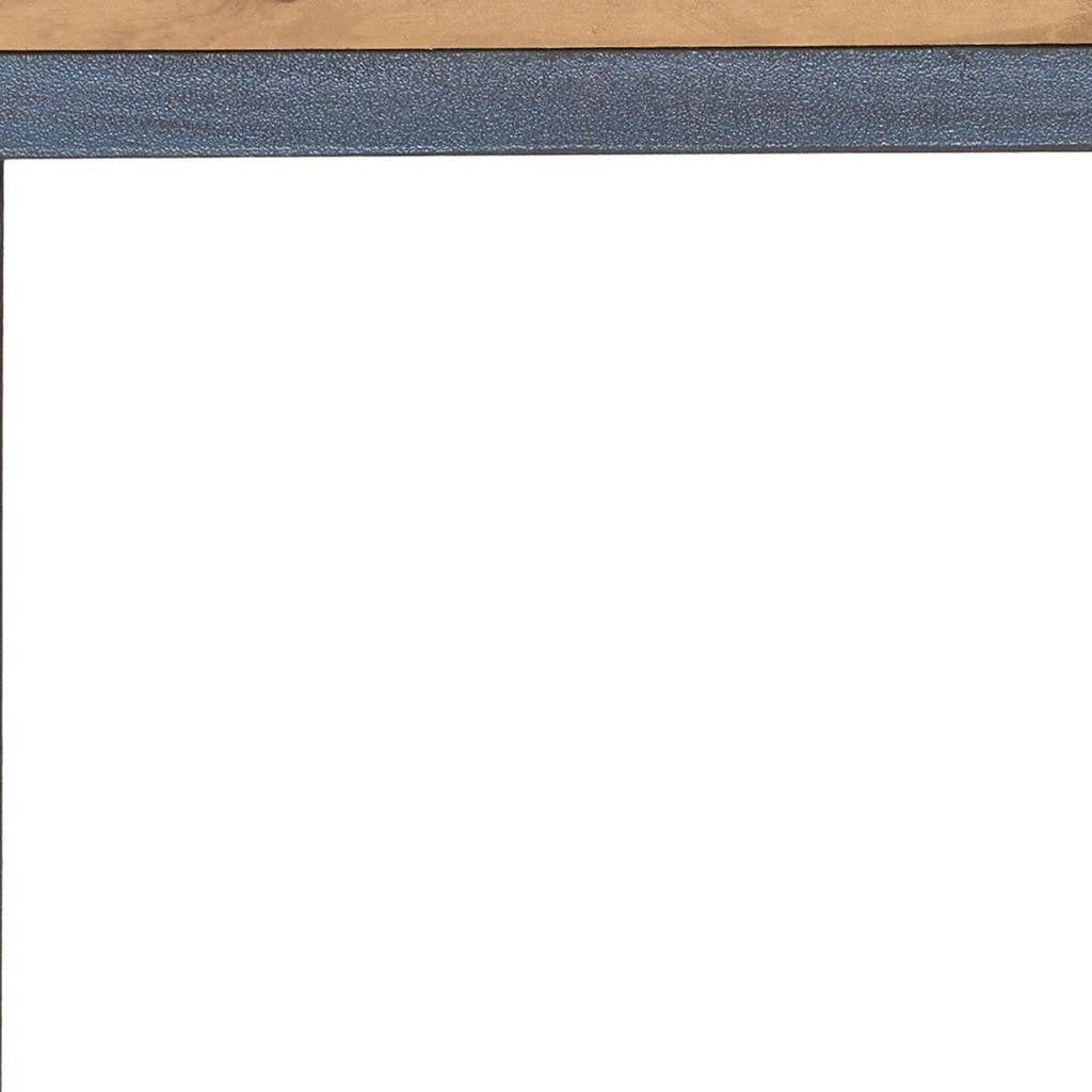 22" Natural and Blue Wood and Iron End Table