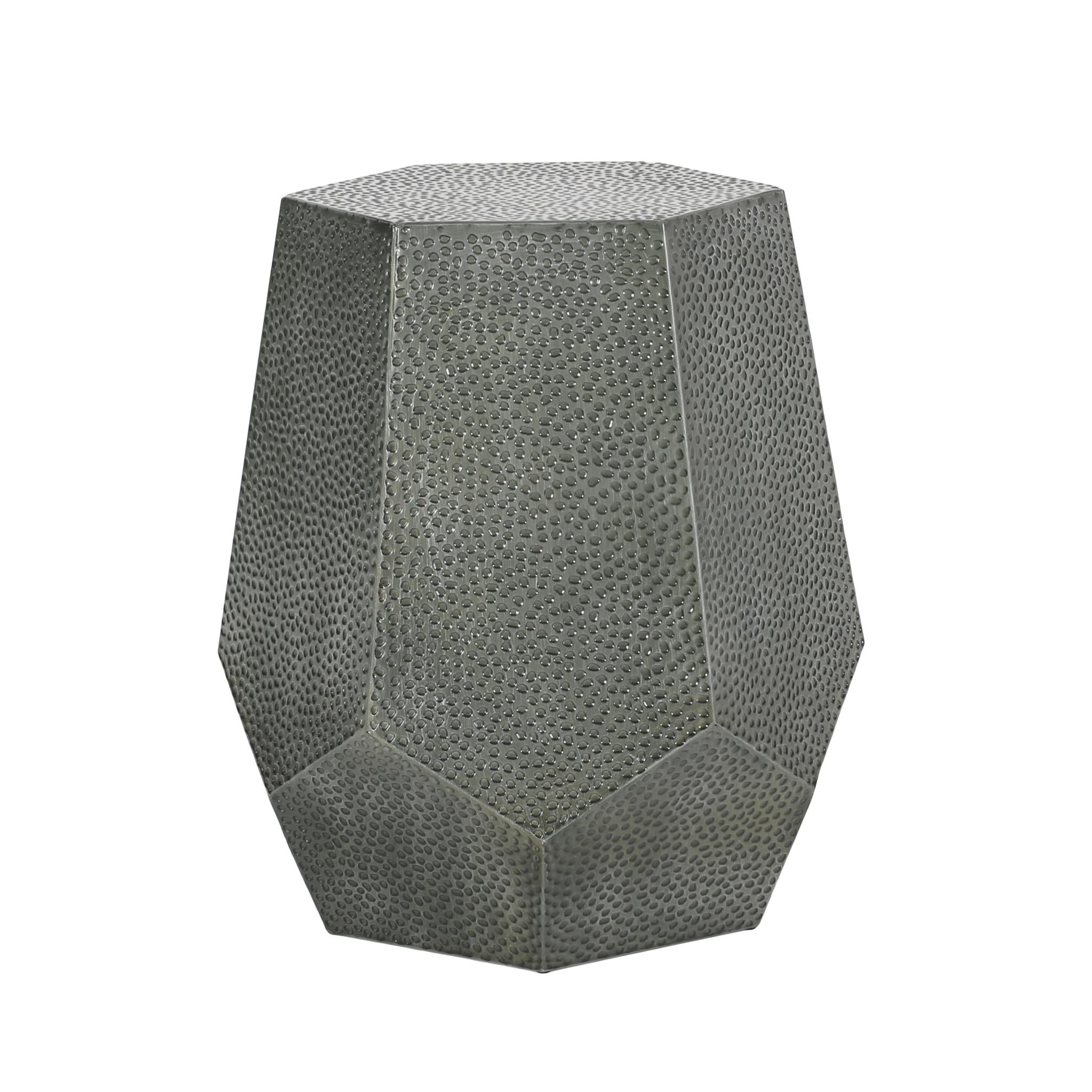 23" Silver Hammered Iron Hexagonal Pedestal End Table