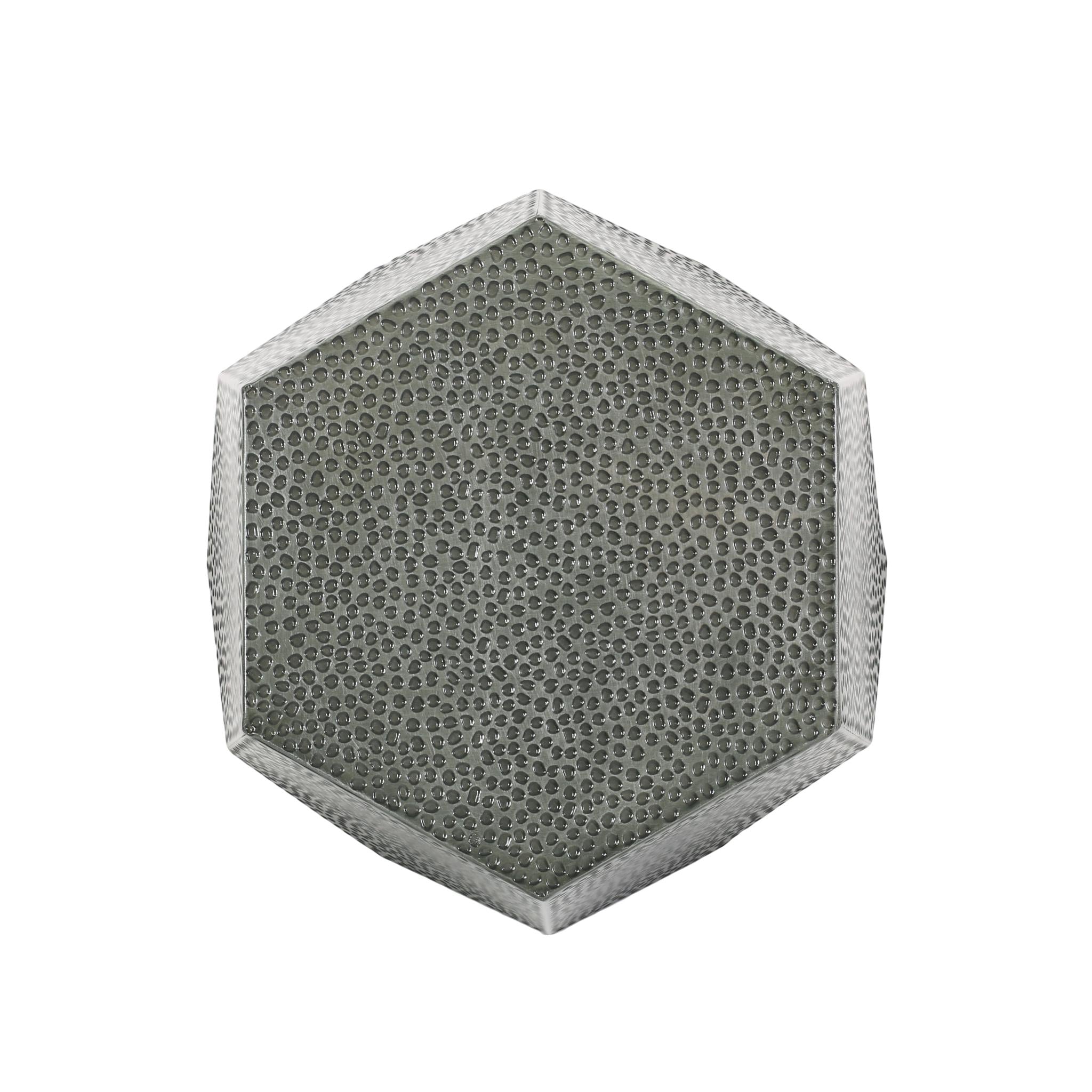 23" Silver Hammered Iron Hexagonal Pedestal End Table