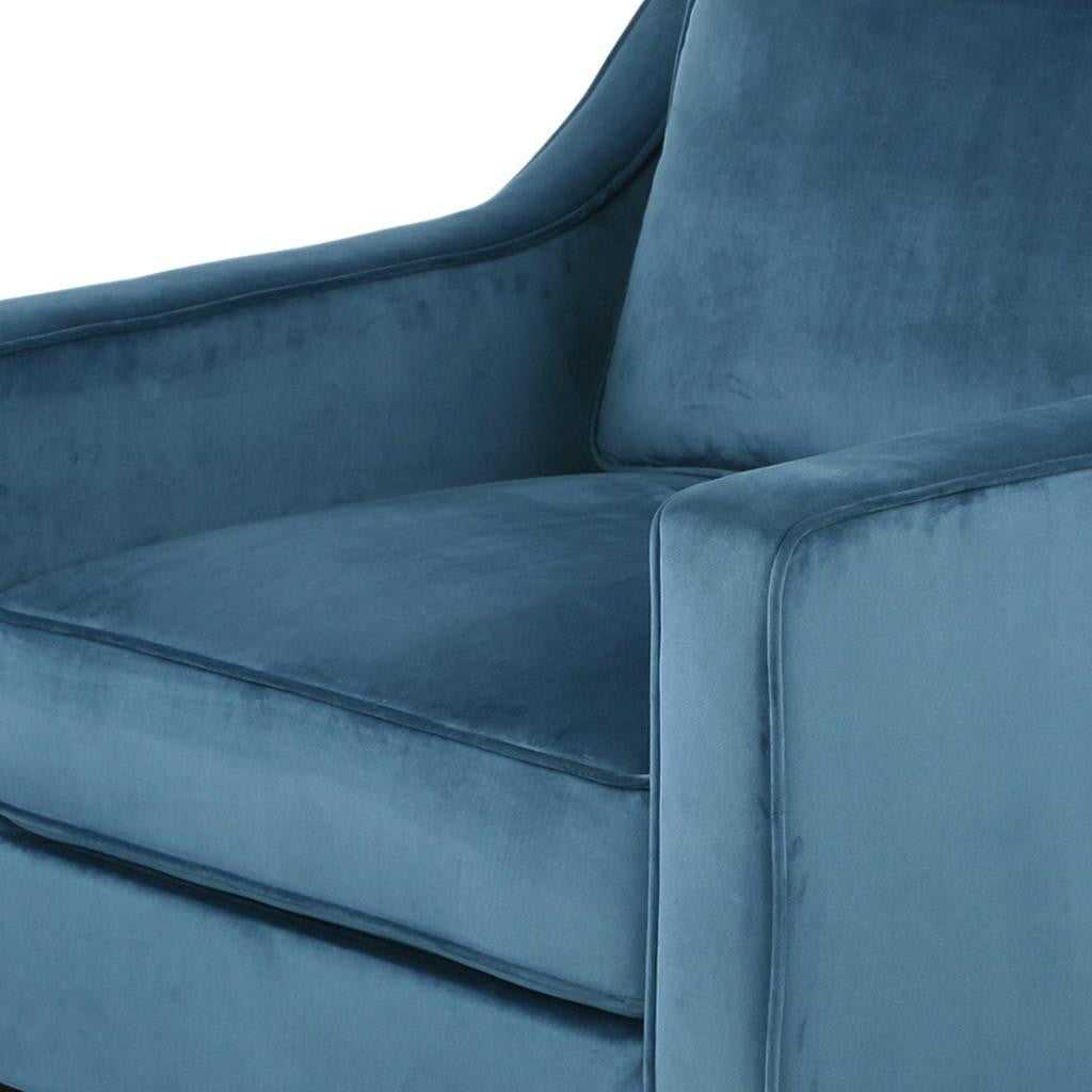 31" Blue And Black Velvet And Wood Club Chair