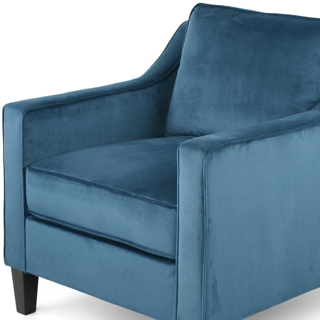 31" Blue And Black Velvet And Wood Club Chair