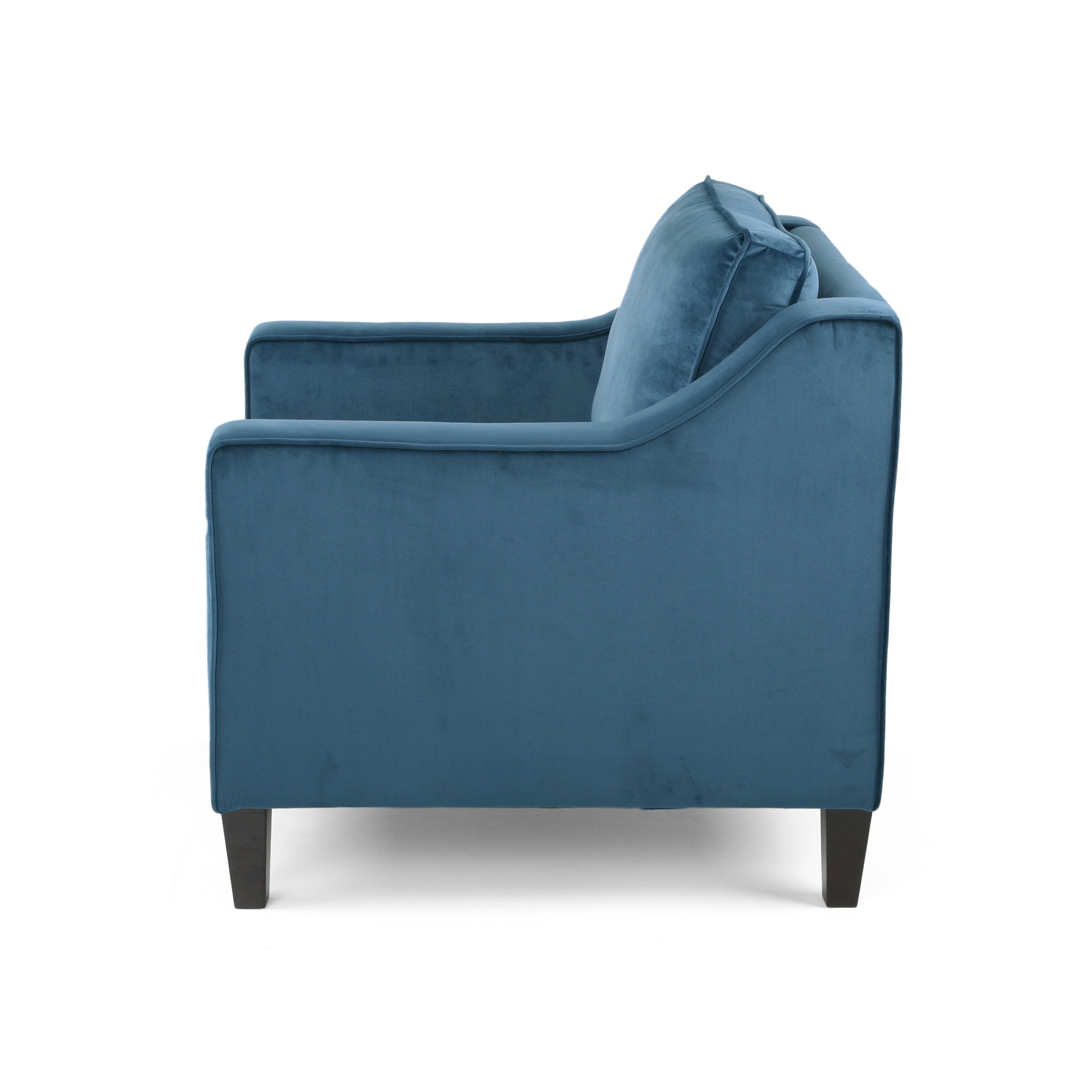 31" Blue And Black Velvet And Wood Club Chair