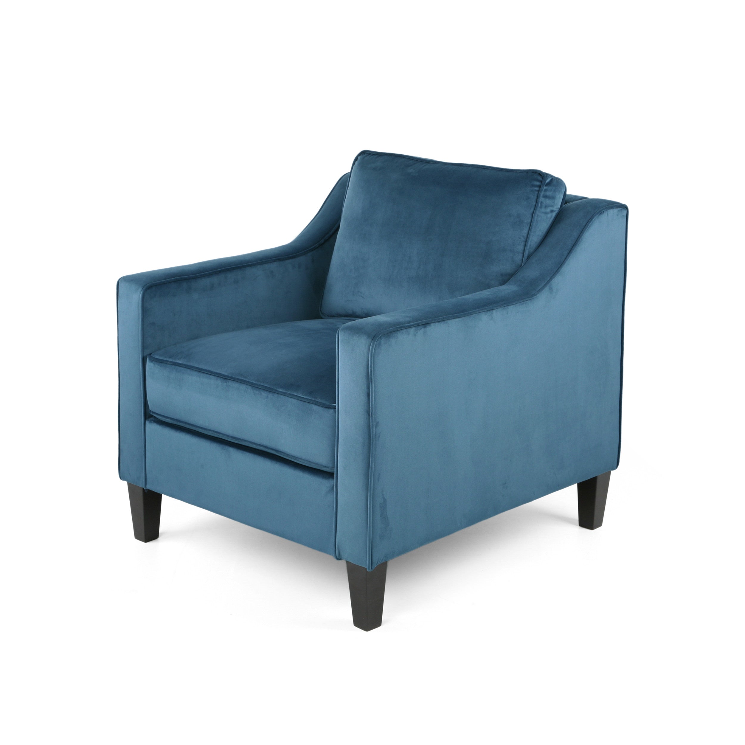 31" Blue And Black Velvet And Wood Club Chair
