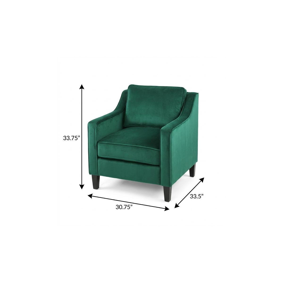 31" Green And Black Velvet And Wood Club Chair