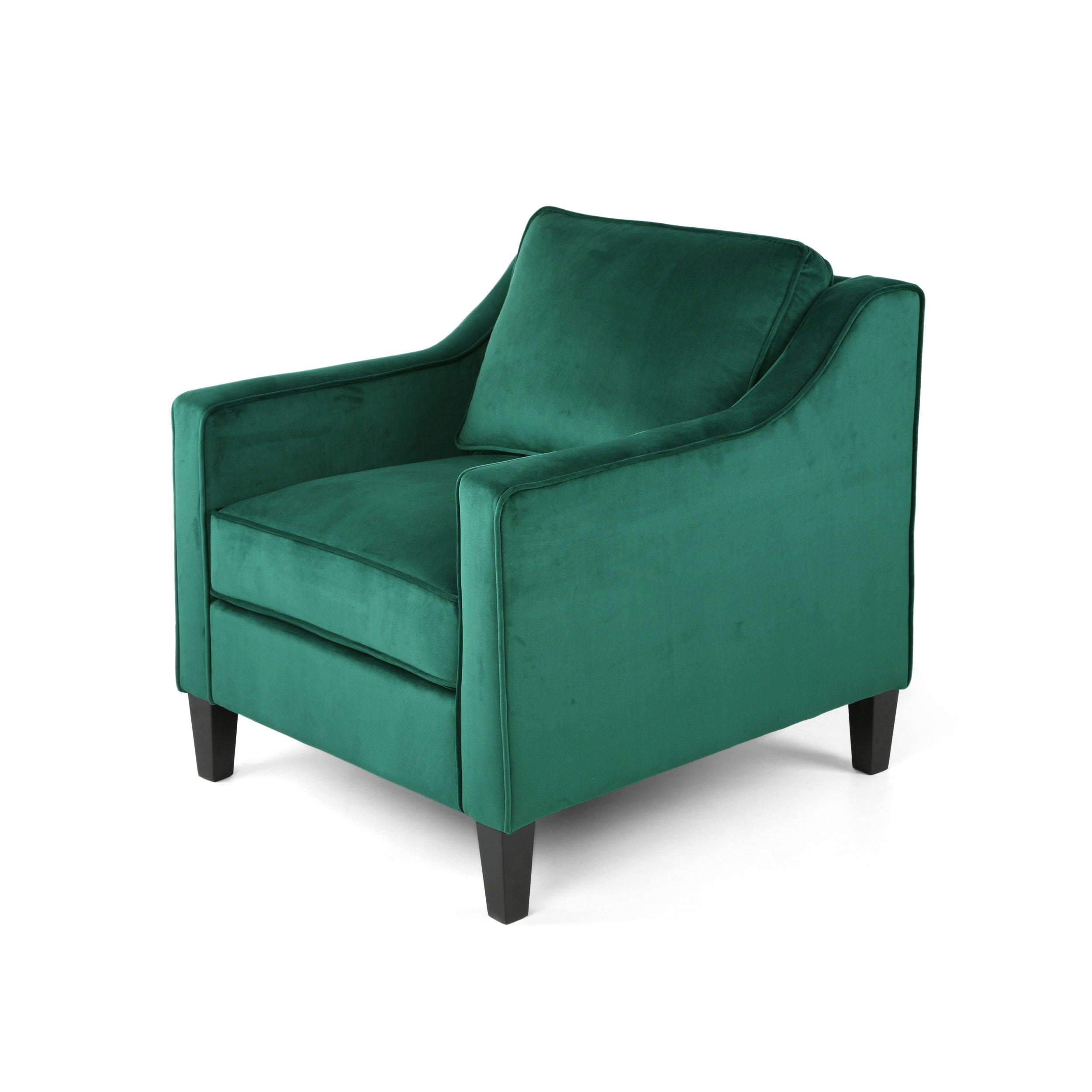 31" Green And Black Velvet And Wood Club Chair