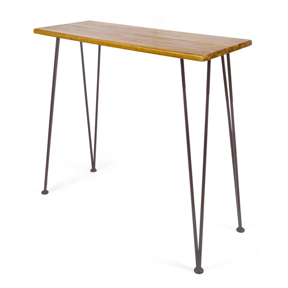 47" Walnut and Brown Wood and Iron Outdoor Bar Table