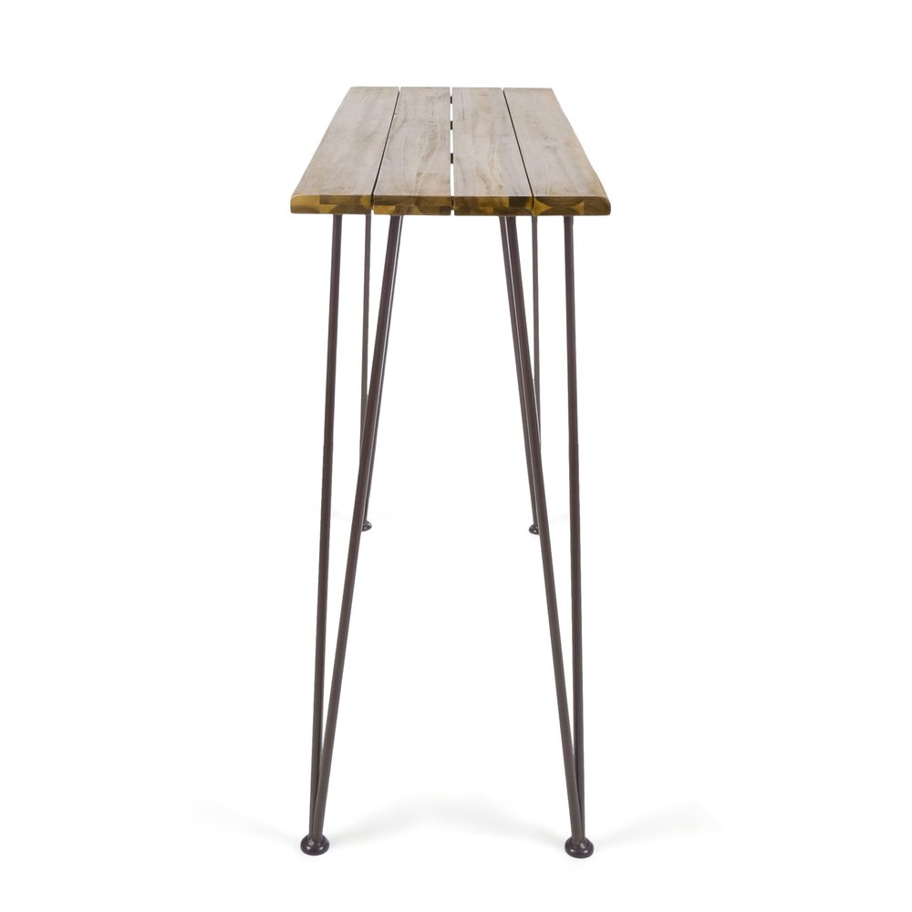 47" Walnut and Brown Wood and Iron Outdoor Bar Table