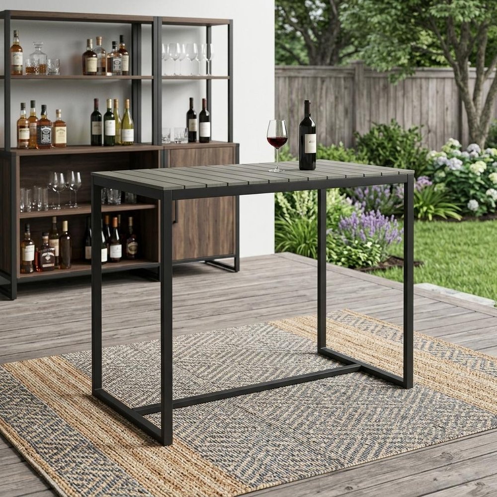 51" Gray Wood and Iron Outdoor Bar Table