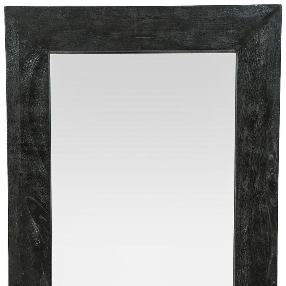 64" Black Solid Wood Leaning Framed Full Length Mirror