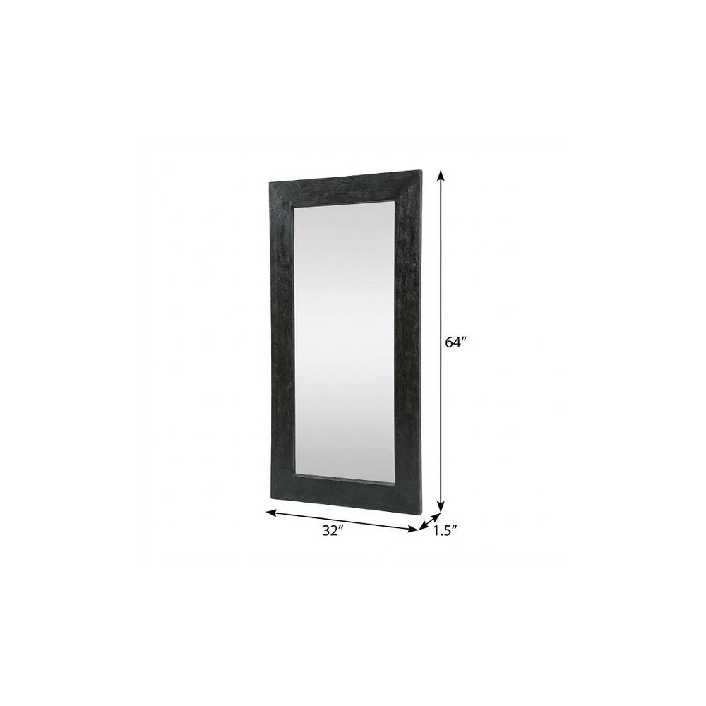 64" Black Solid Wood Leaning Framed Full Length Mirror