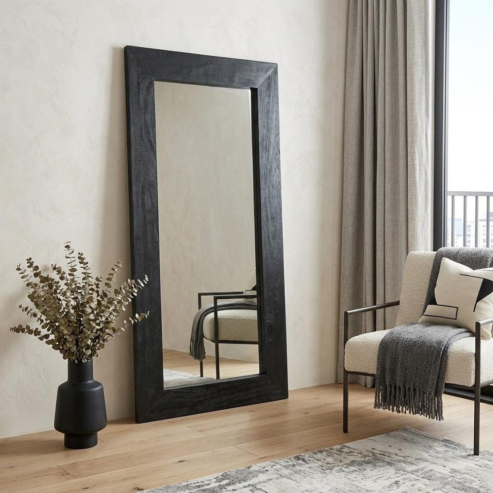 64" Black Solid Wood Leaning Framed Full Length Mirror