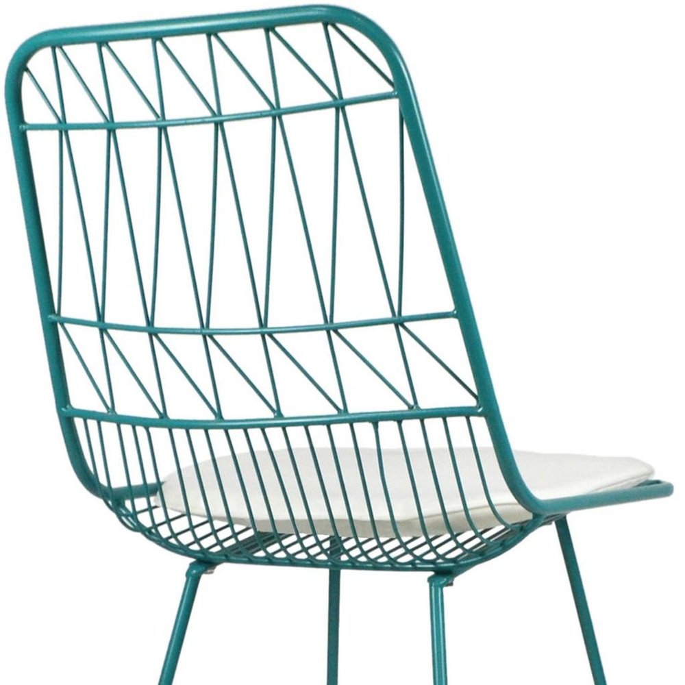 Set of Two 30" Teal Blue Iron Outdoor Bar Height Chairs