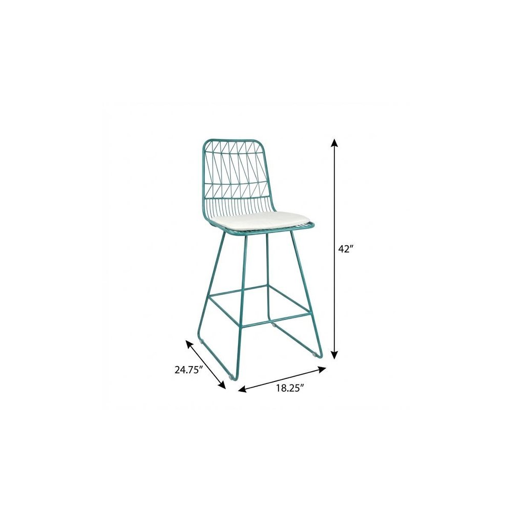 Set of Two 30" Teal Blue Iron Outdoor Bar Height Chairs