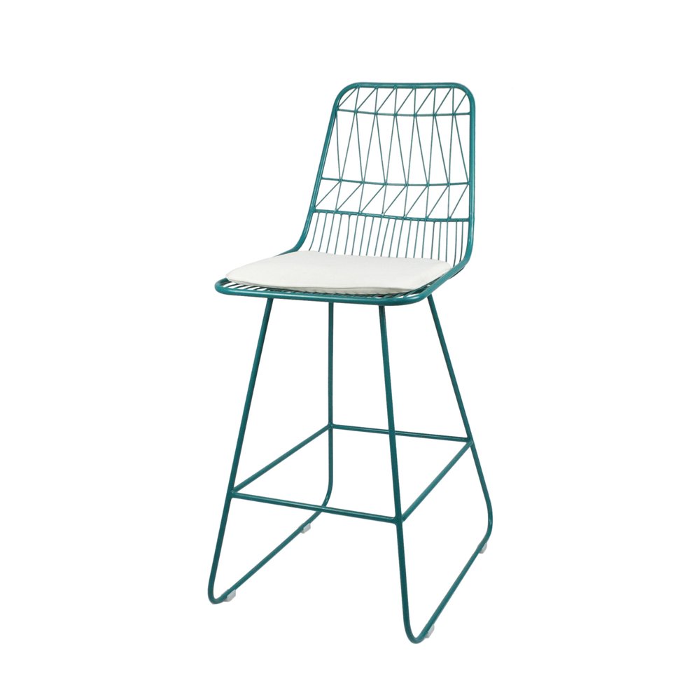 Set of Two 30" Teal Blue Iron Outdoor Bar Height Chairs
