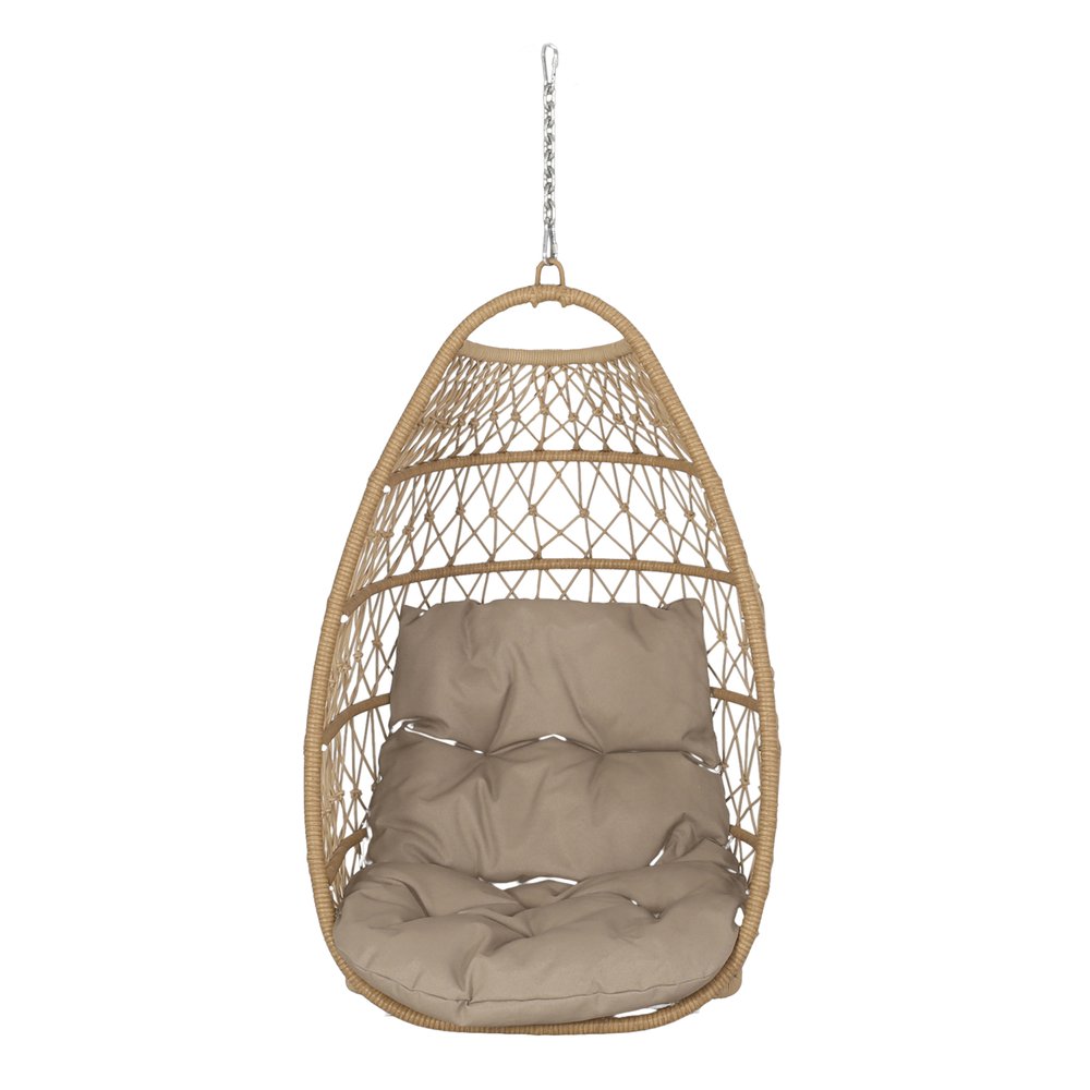 29" Brown Metal Outdoor Egg Chair with Brown Cushion