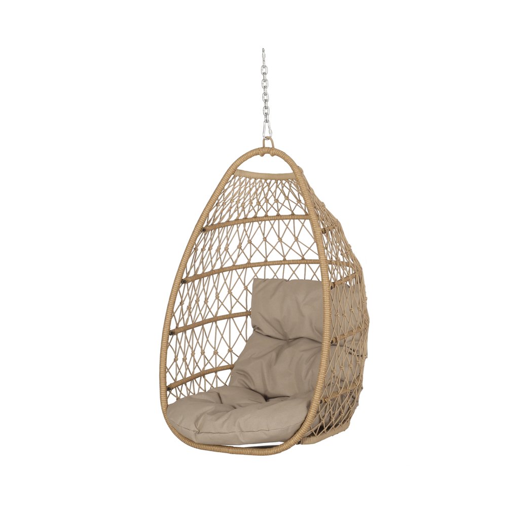 29" Brown Metal Outdoor Egg Chair with Brown Cushion