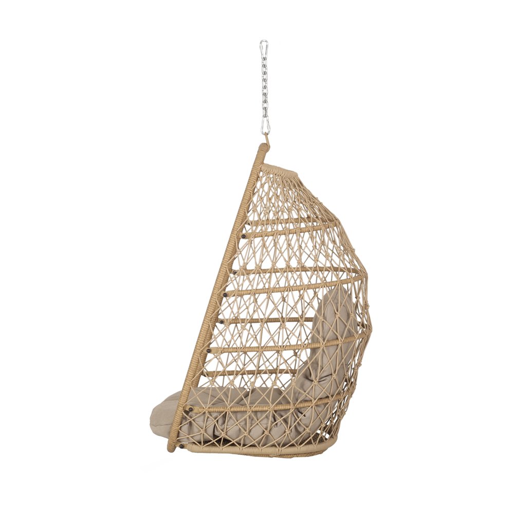 29" Brown Metal Outdoor Egg Chair with Brown Cushion