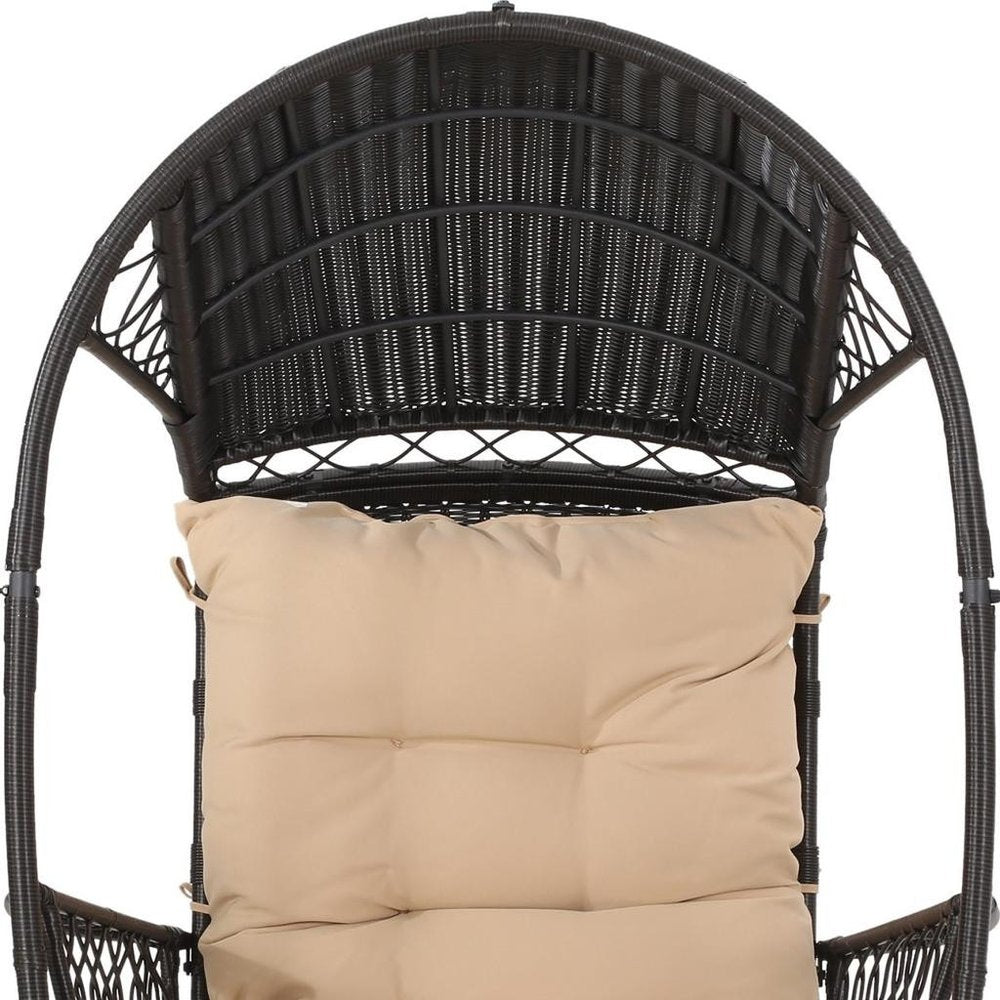 37" Brown Metal Outdoor Egg Chair with Brown Cushion