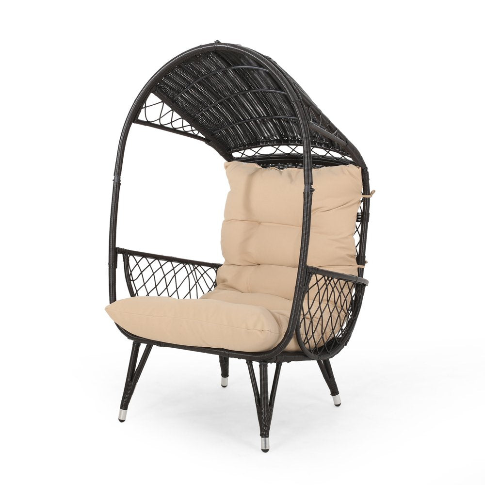 37" Brown Metal Outdoor Egg Chair with Brown Cushion