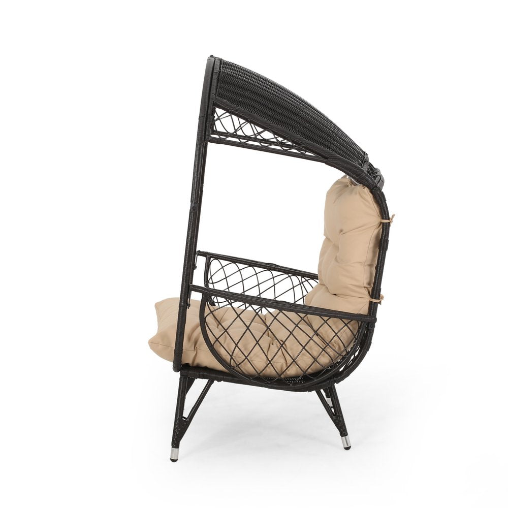 37" Brown Metal Outdoor Egg Chair with Brown Cushion
