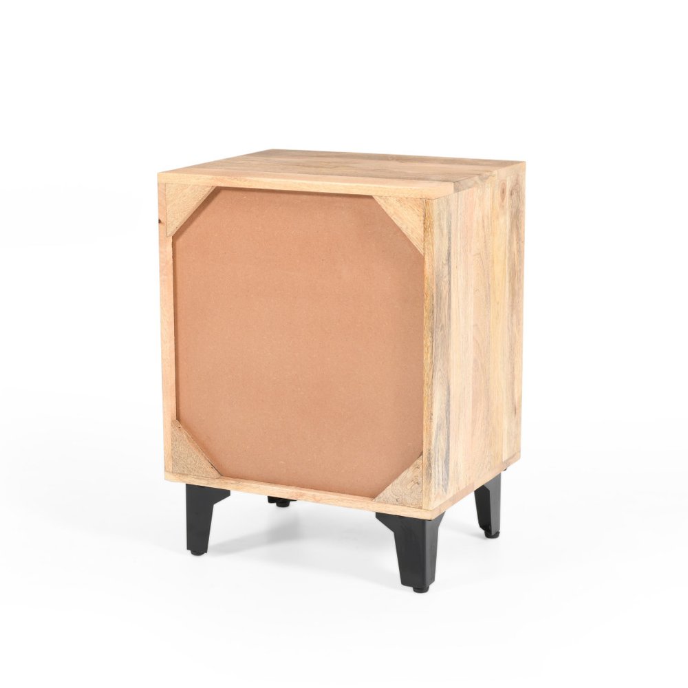 24" Natural Solid Wood Carved Geometric One Drawer Nightstand