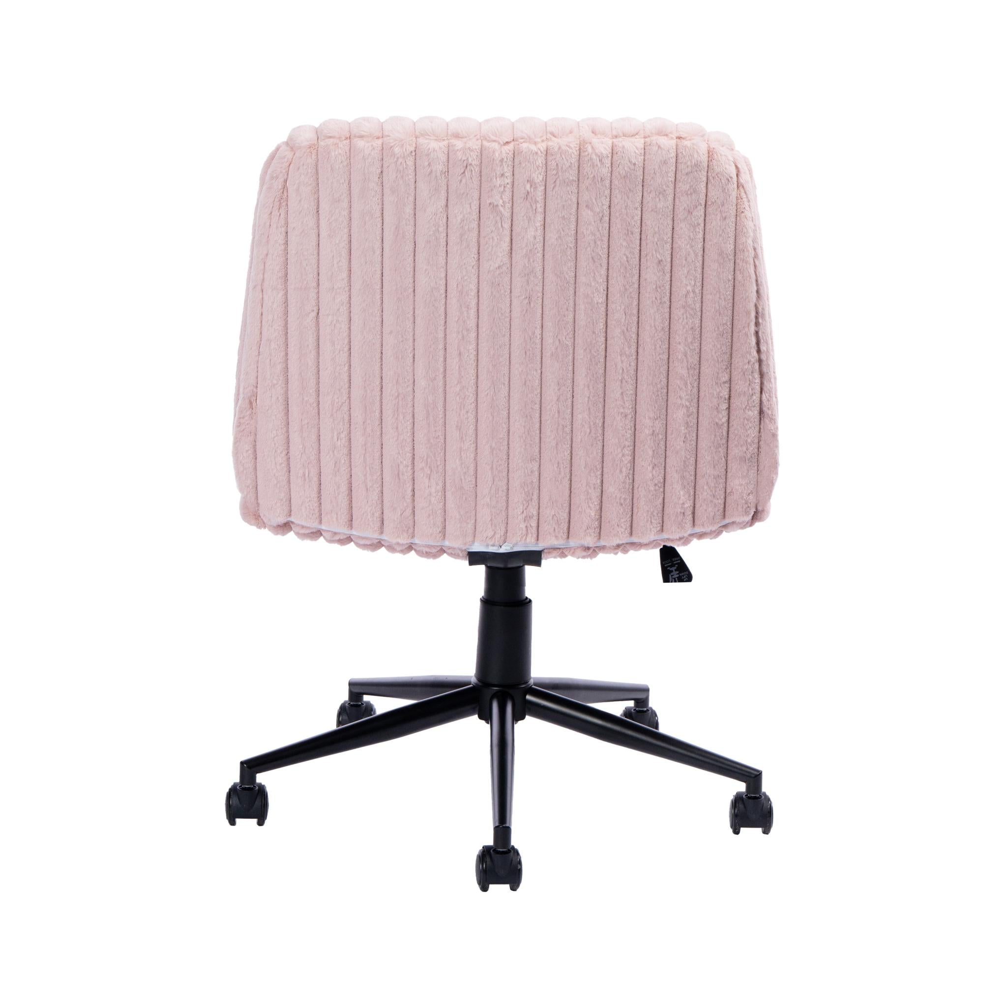 Pink and Black Adjustable Height Faux Fur Swivel Rolling Gaming Chair