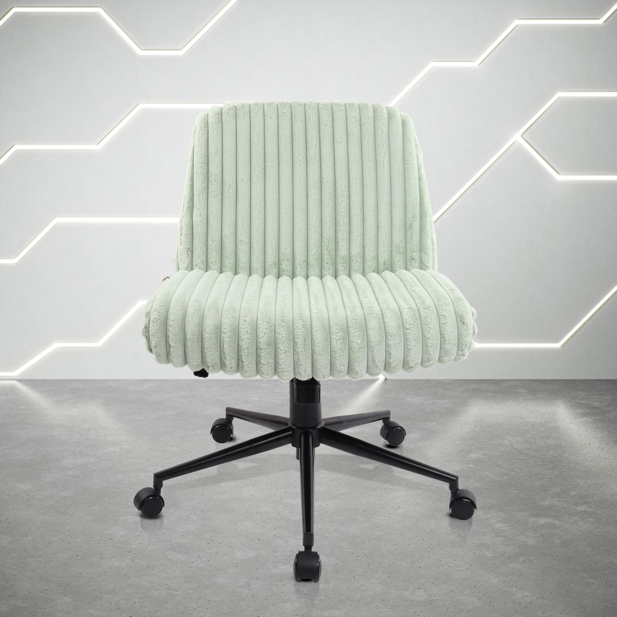 Green and Black Adjustable Height Faux Fur Swivel Rolling Gaming Chair