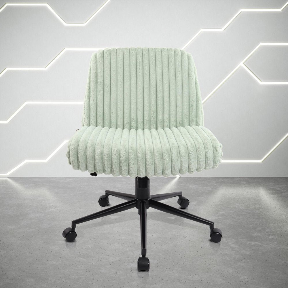 Green and Black Adjustable Height Faux Fur Swivel Rolling Gaming Chair