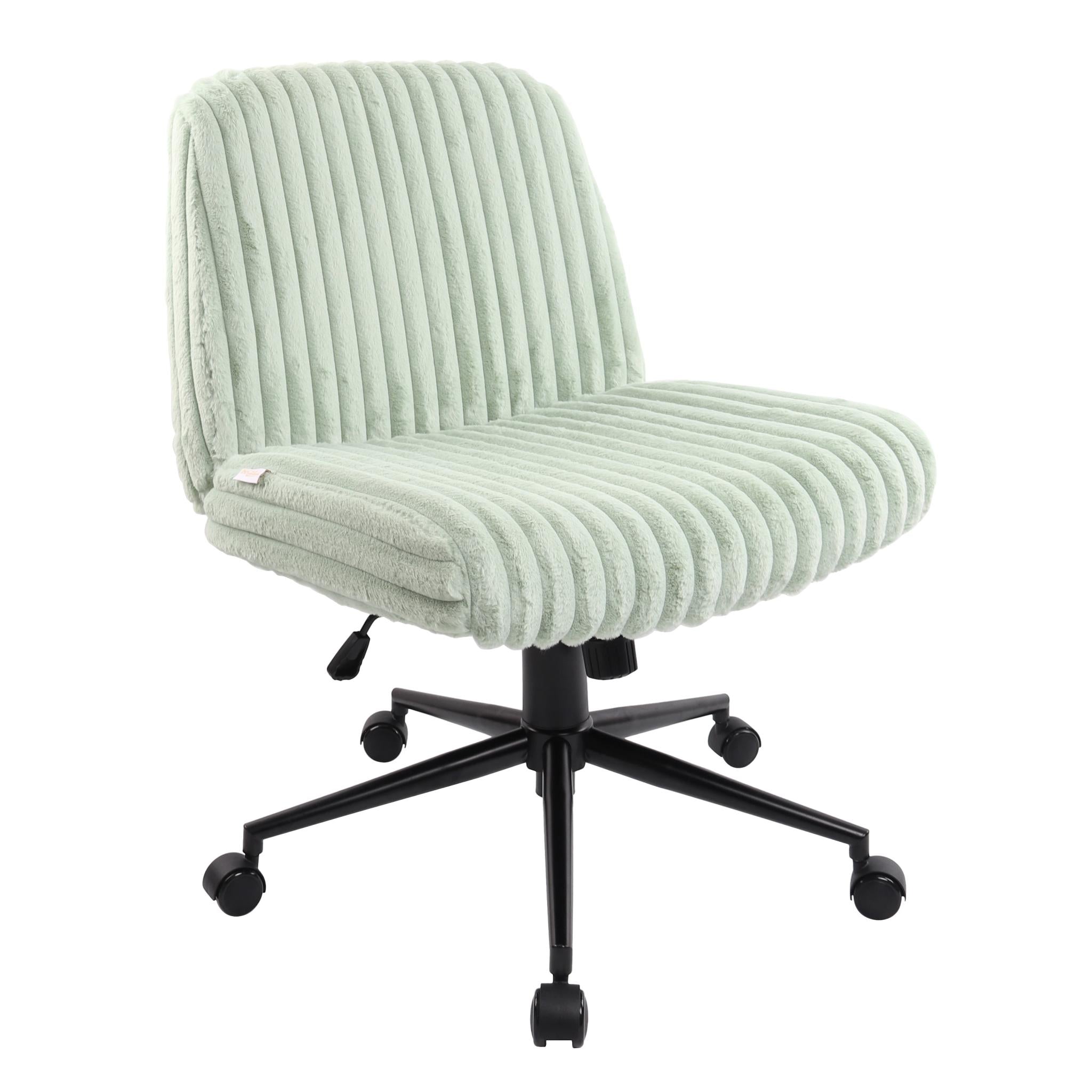 Green and Black Adjustable Height Faux Fur Swivel Rolling Gaming Chair