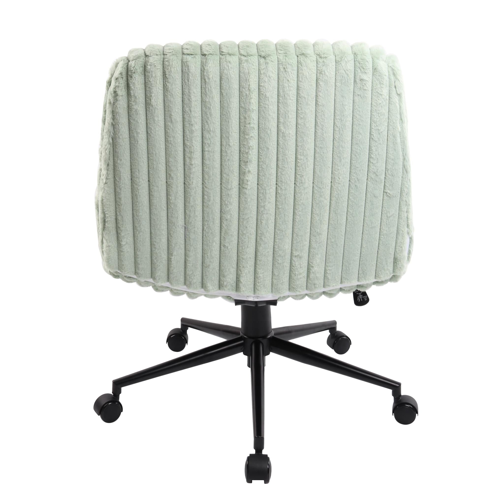 Green and Black Adjustable Height Faux Fur Swivel Rolling Gaming Chair
