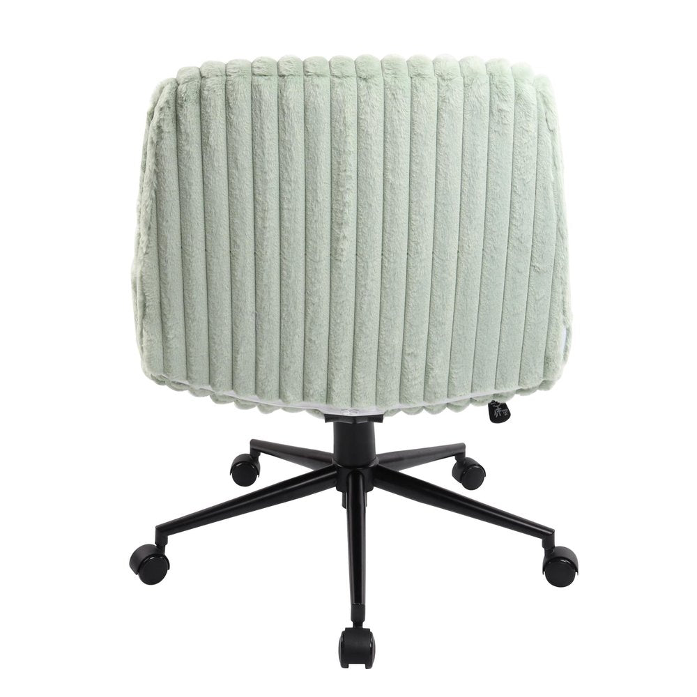 Green and Black Adjustable Height Faux Fur Swivel Rolling Gaming Chair