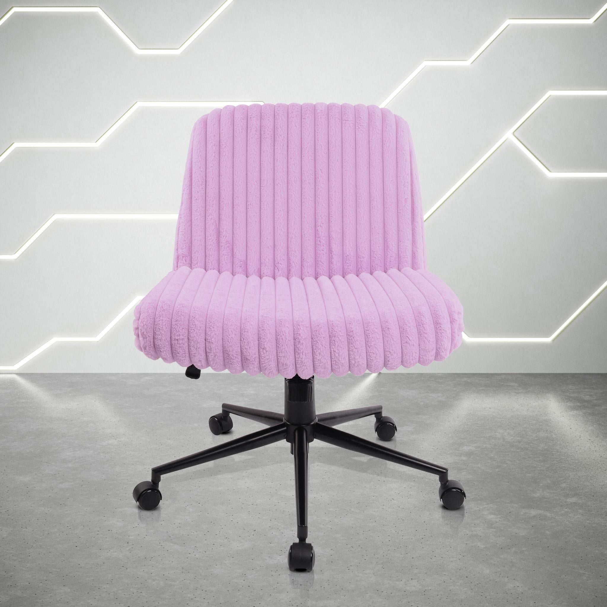 Purple and Black Adjustable Height Faux Fur Swivel Rolling Gaming Chair