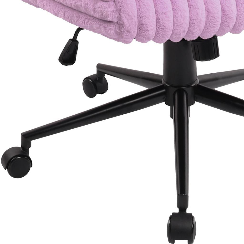 Purple and Black Adjustable Height Faux Fur Swivel Rolling Gaming Chair