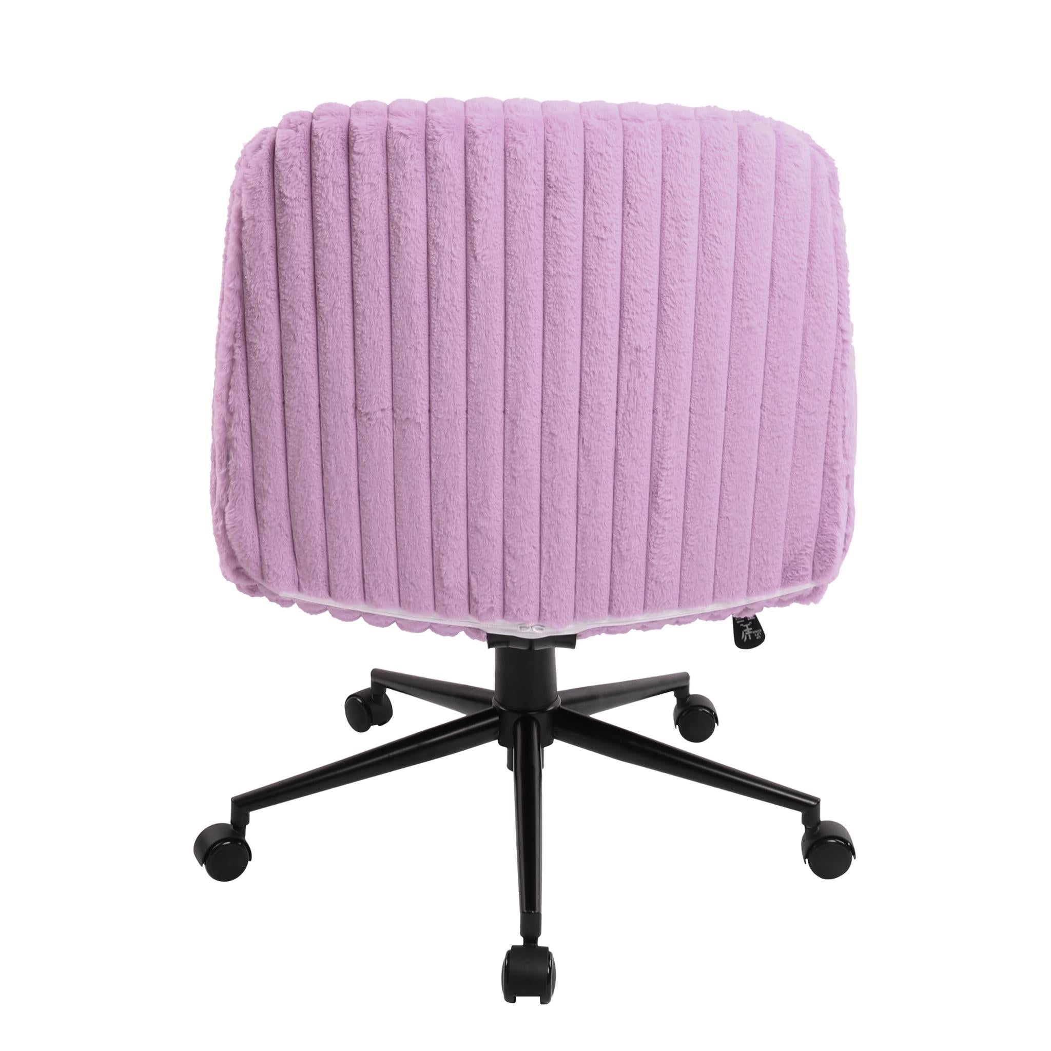Purple and Black Adjustable Height Faux Fur Swivel Rolling Gaming Chair
