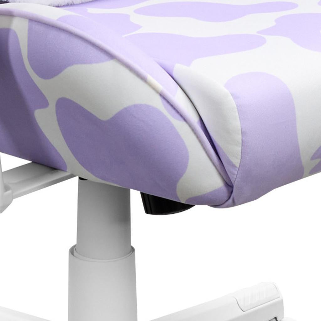 Lavender and White Cow Print Adjustable Height Rolling Gaming Chair