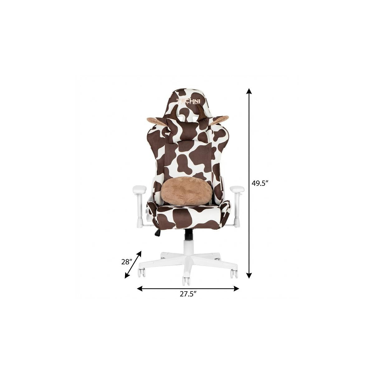 Brown and White Cow Print Adjustable Height Rolling Gaming Chair
