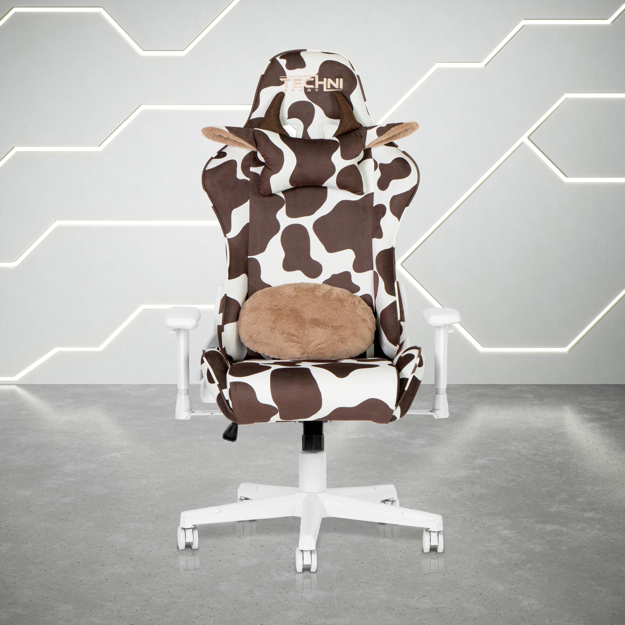 Brown and White Cow Print Adjustable Height Rolling Gaming Chair