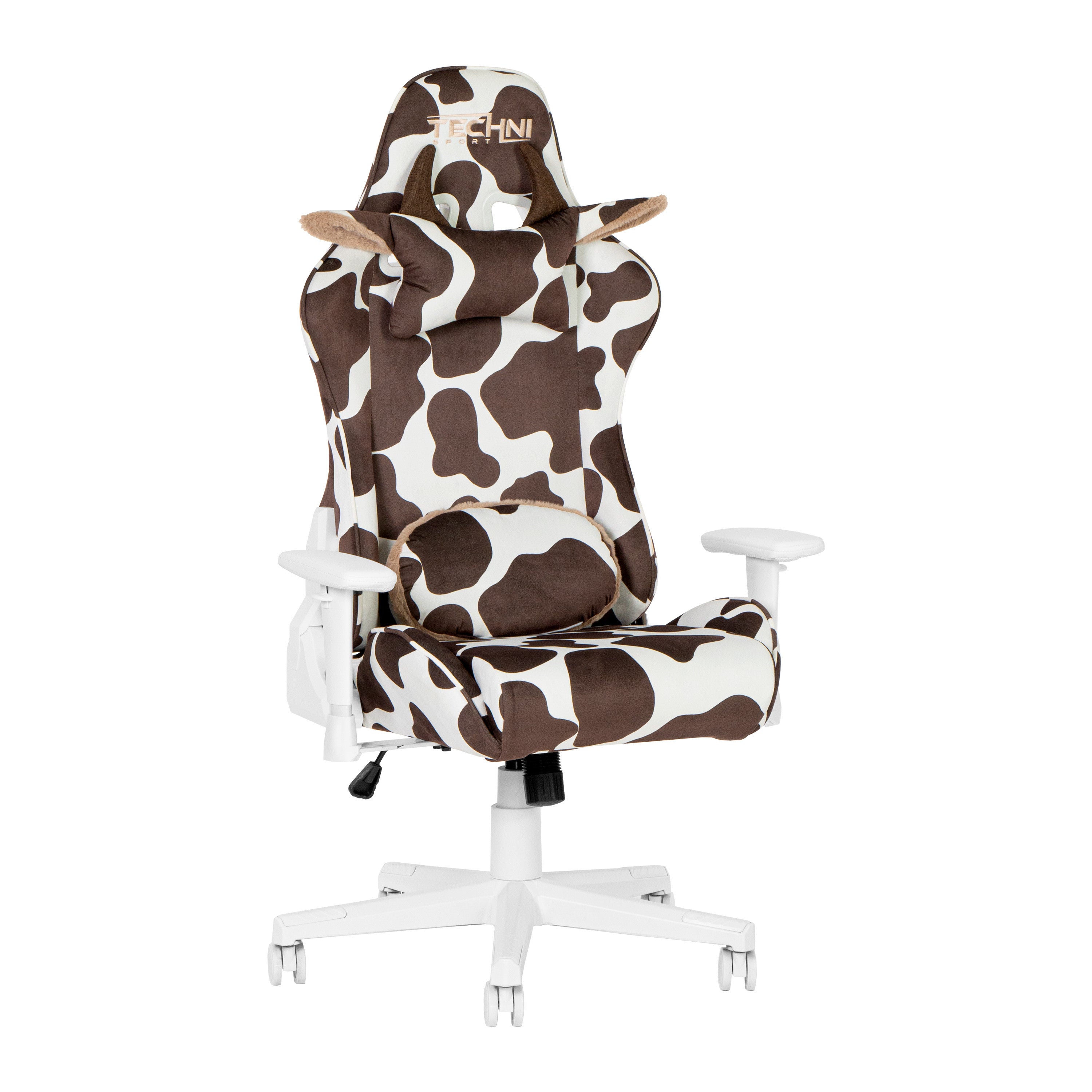 Brown and White Cow Print Adjustable Height Rolling Gaming Chair