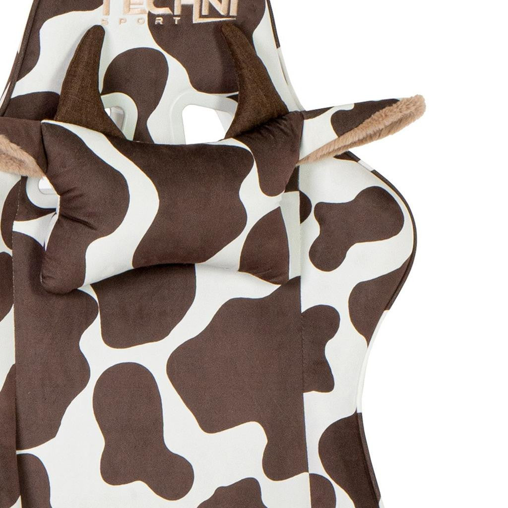 Brown and White Cow Print Adjustable Height Rolling Gaming Chair