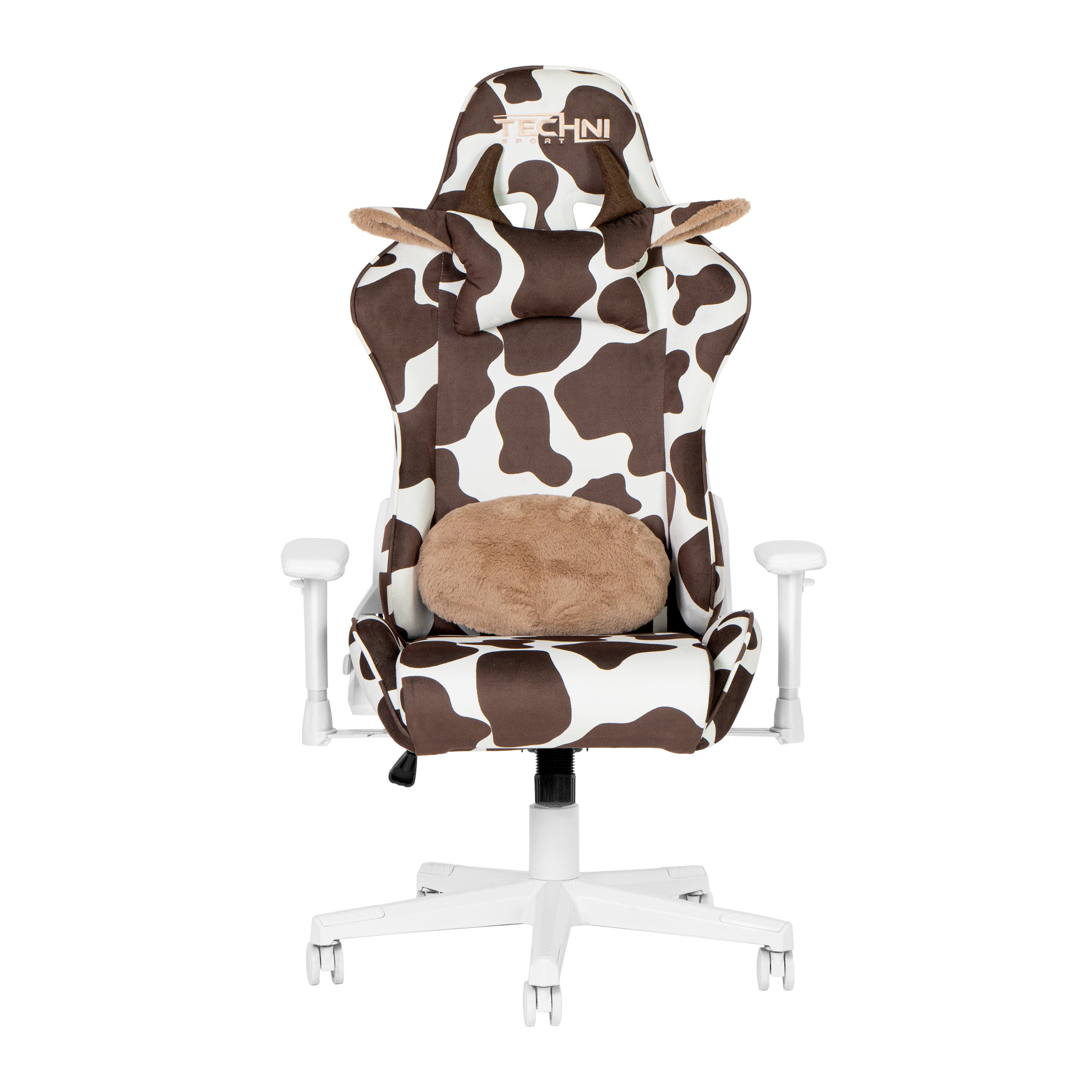 Brown and White Cow Print Adjustable Height Rolling Gaming Chair