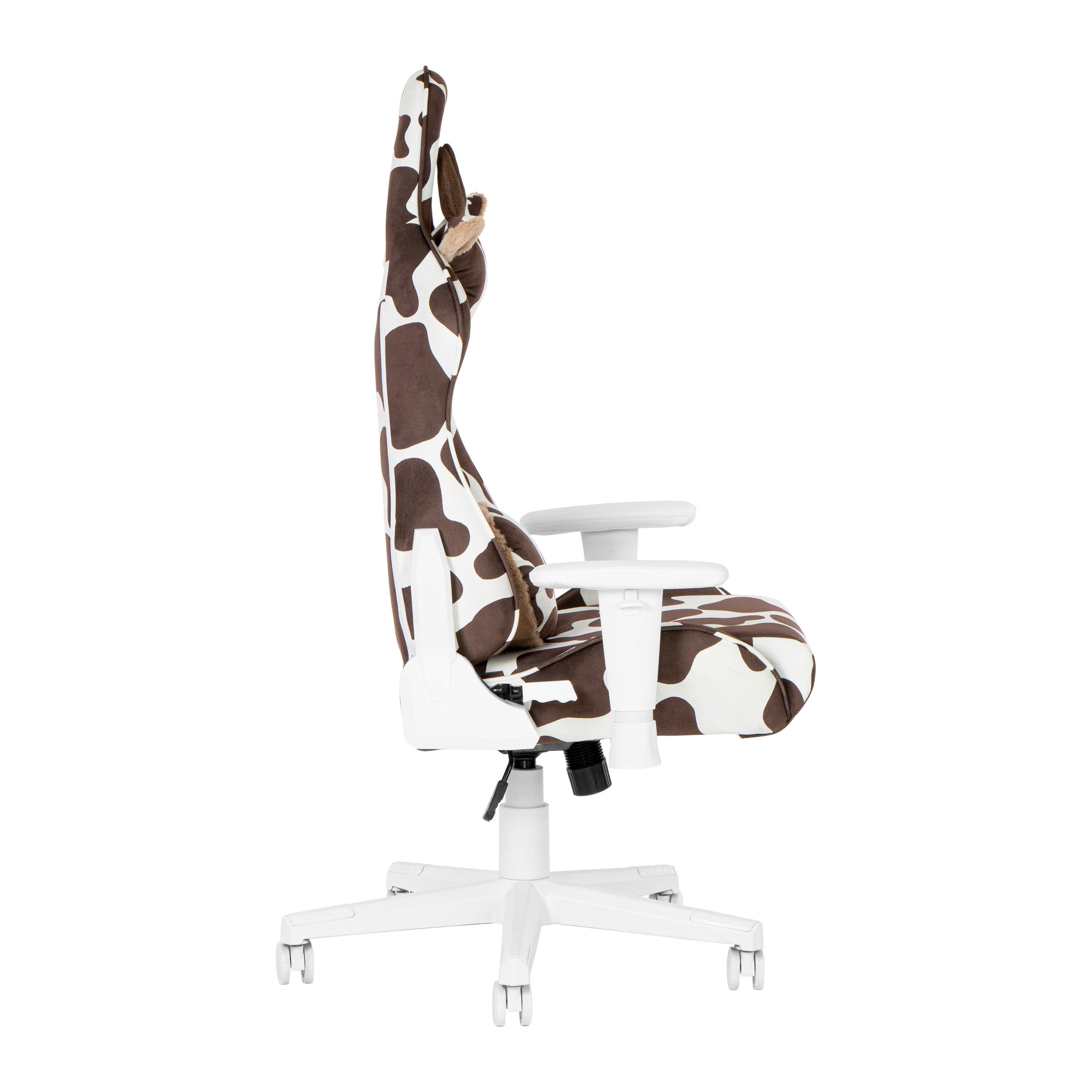 Brown and White Cow Print Adjustable Height Rolling Gaming Chair