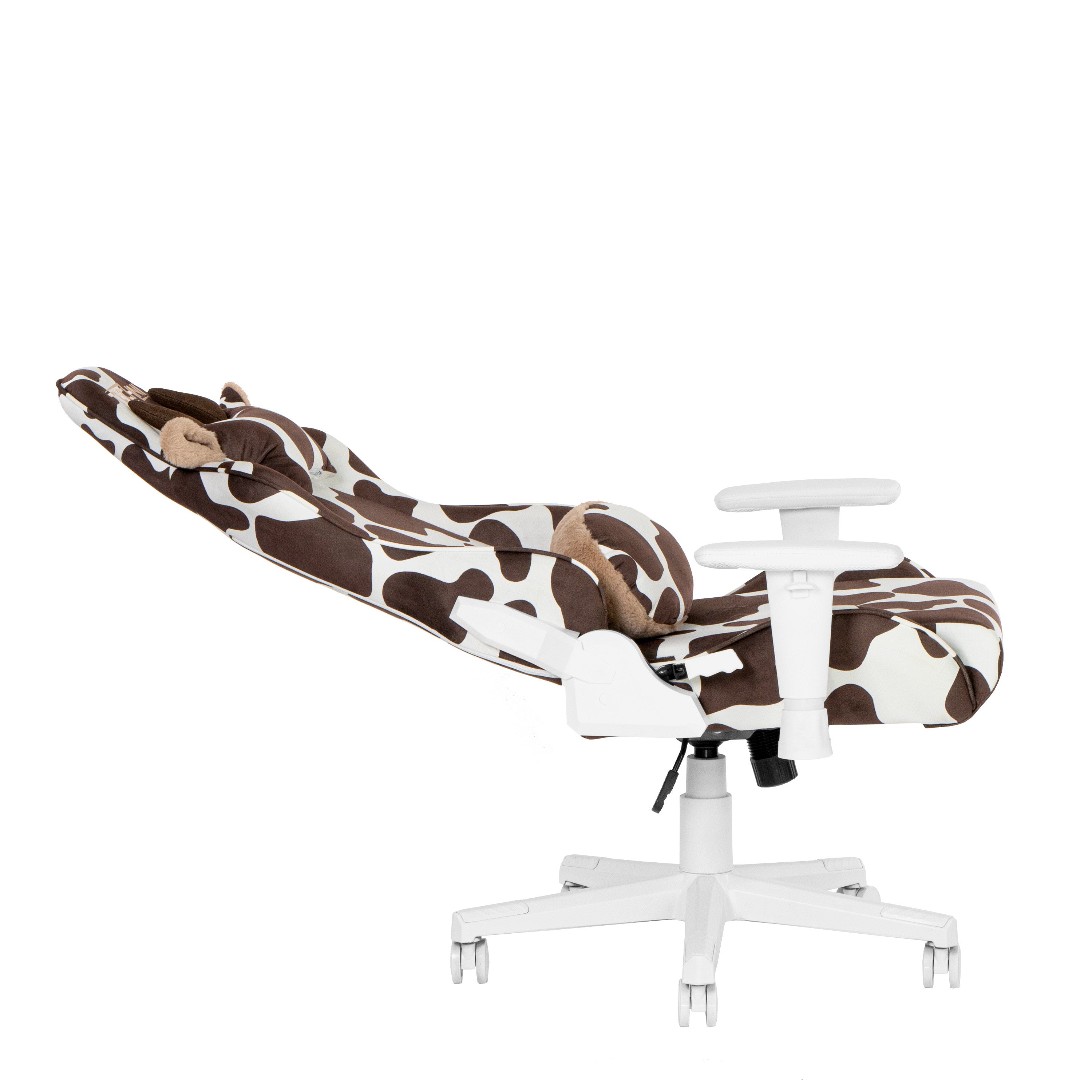 Brown and White Cow Print Adjustable Height Rolling Gaming Chair
