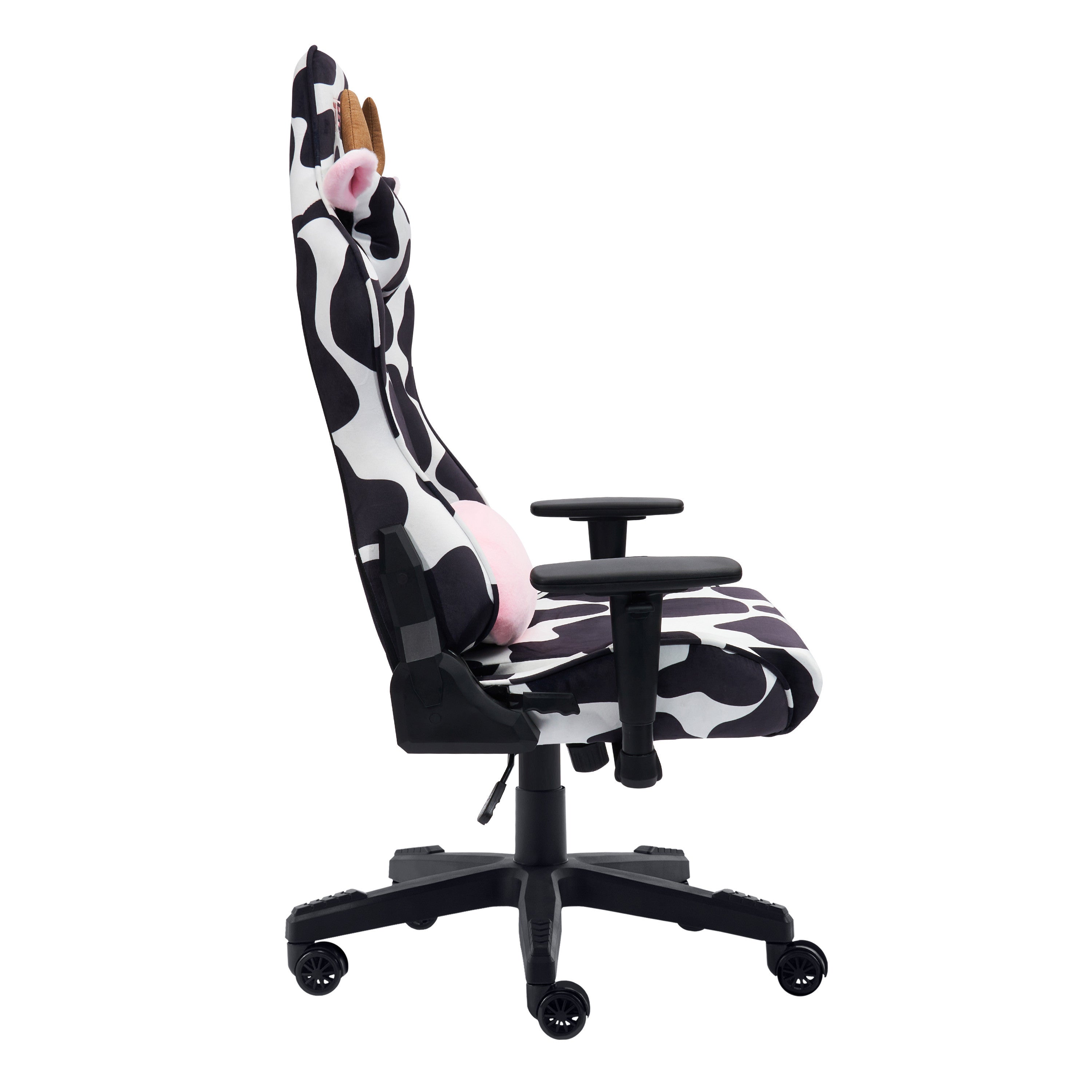 Black White And Pink Cow Print Adjustable Height Swivel Rolling Gaming Chair
