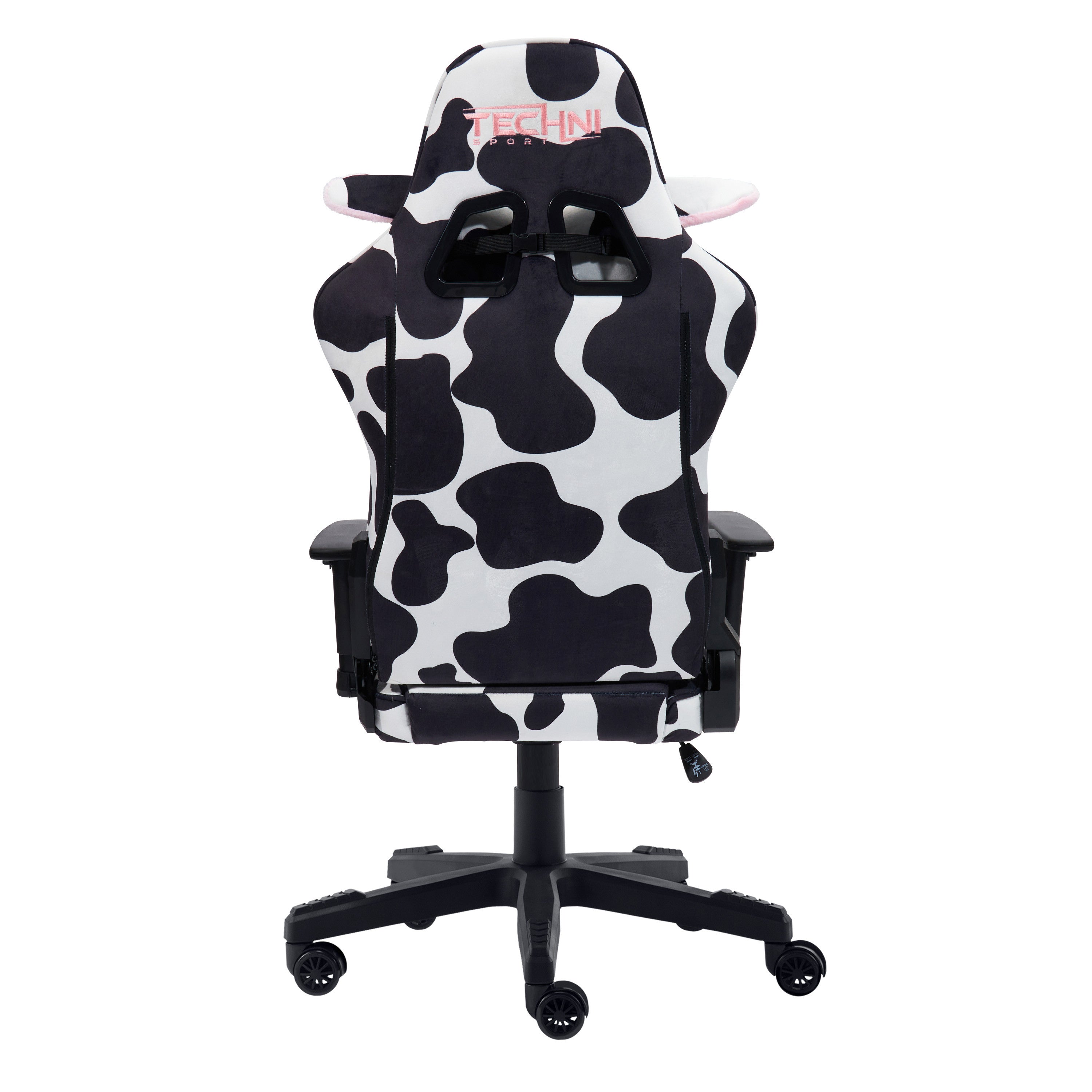 Black White And Pink Cow Print Adjustable Height Swivel Rolling Gaming Chair