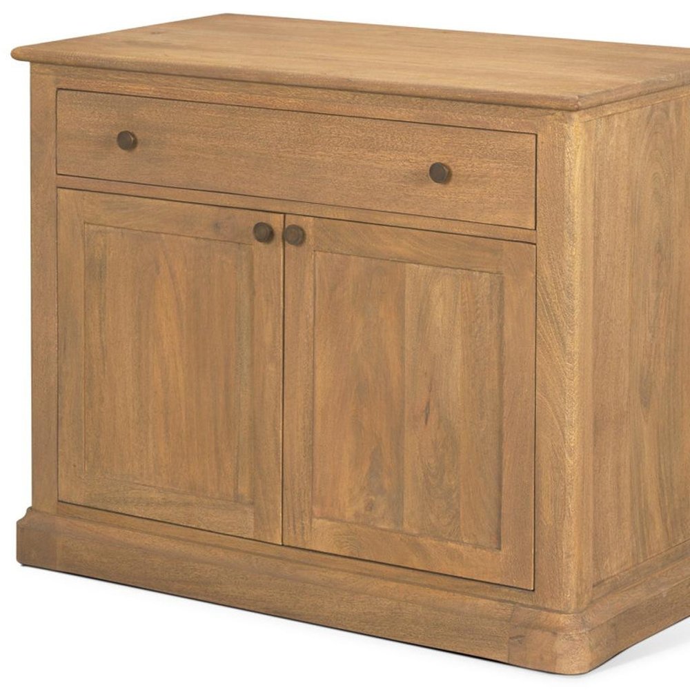 19" Brown Solid Wood Accent Cabinet With Two Doors And One Drawer