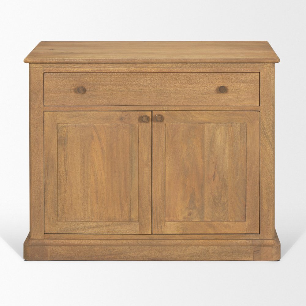 19" Brown Solid Wood Accent Cabinet With Two Doors And One Drawer